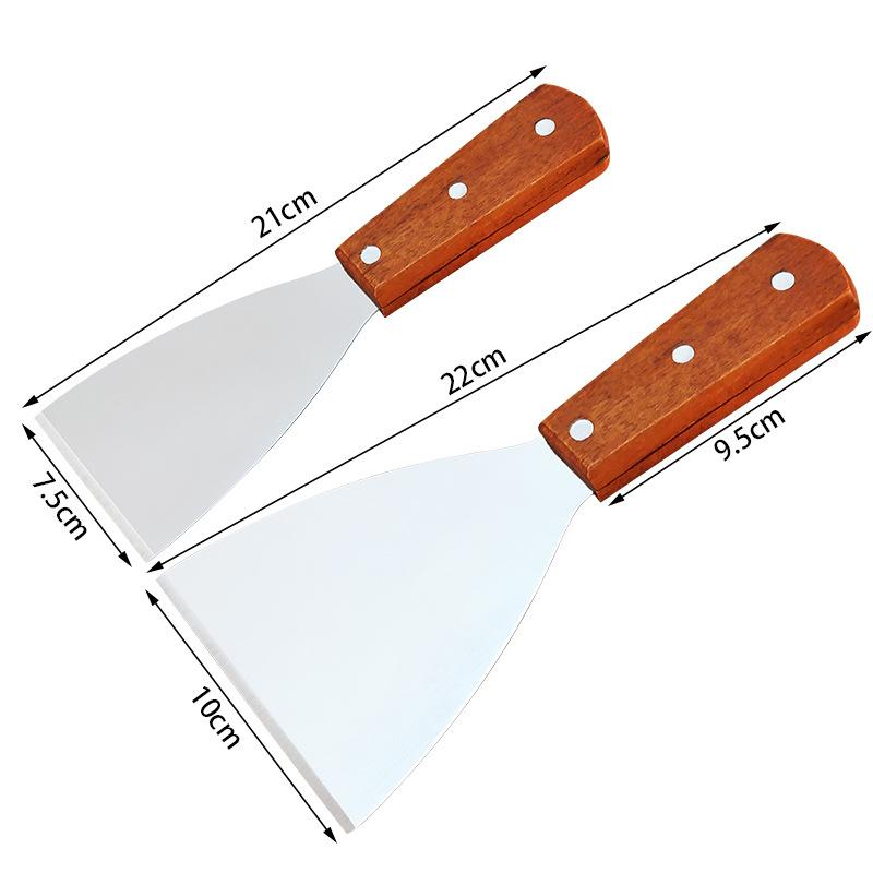 Wooden Handle Stainless Steel Oblique Spatula Steak Burger Pancake Pizza Scraper Shovel Kitchen Cooking Tools Barbecue Utensils