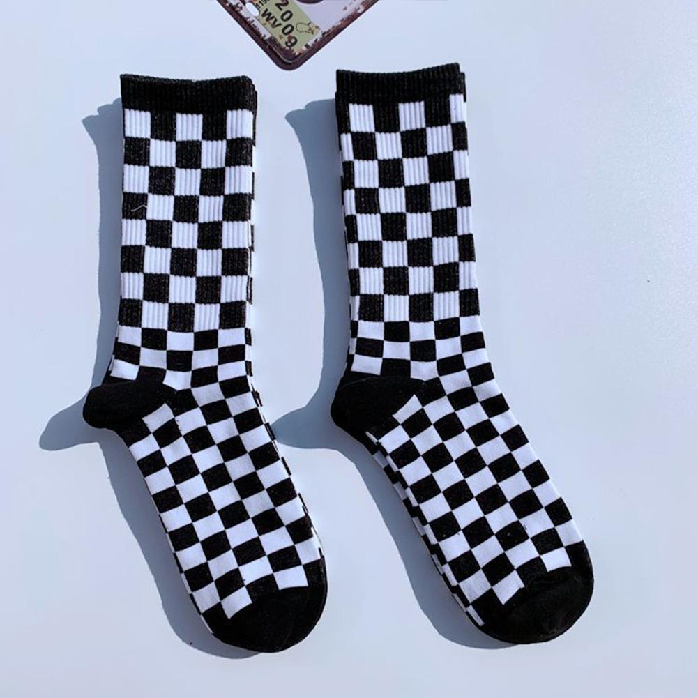 1 Paire Femmes Et Hommes Coton Mi-Longueur Damier Sport Décontracté Polyvalent Chaussettes Mode So P0V7