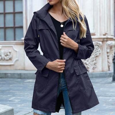 Podzim Zima S kapucí Slim Pas Větrovky Dámské Oblečení Zip Outdoorová Větrovka Kabát