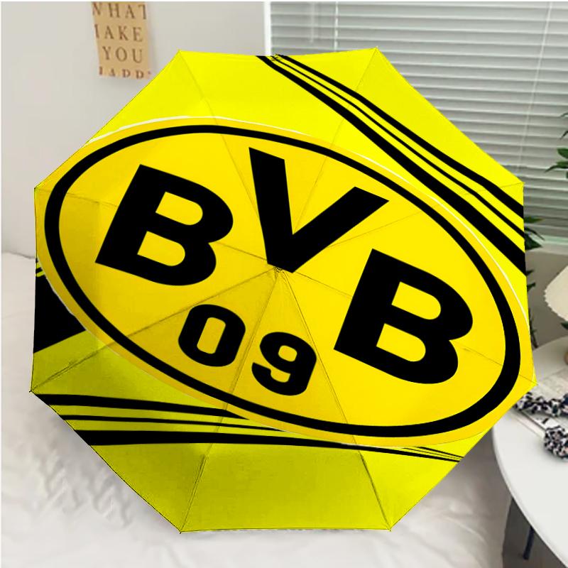 Borussia Dortmund Print Automatic Umbrella, 8 Rib Iron Frame, Plastic Handle, Suitable for Outdoor Travel &Daily , Ideal Gift
