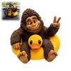 Miniature Sasquatch Figure And Duck Figurine, on Swimming Ring Statue, Playful Tabletop Accent Funny Animal Statue for Home Shelf Decor Creative