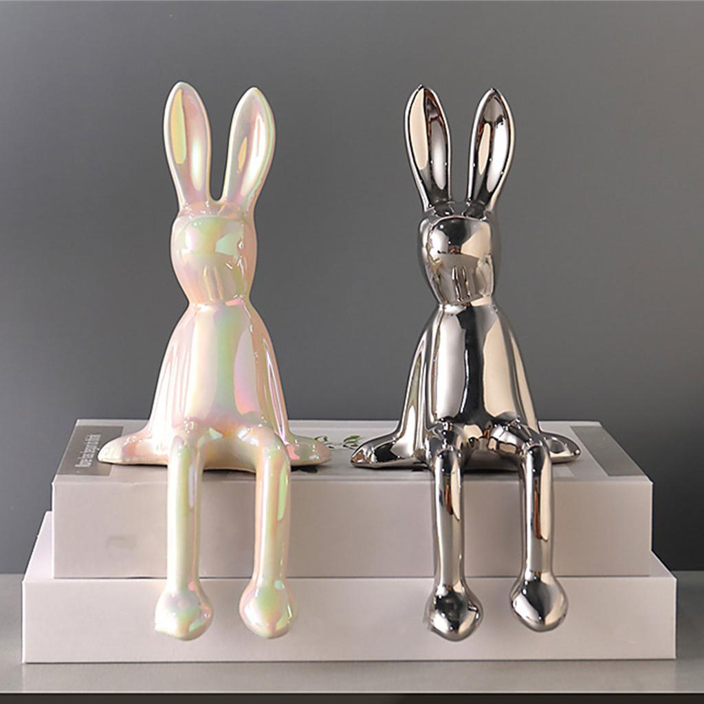 Color Ceramic Bunny Figurine Statue Decorative Animal Sculpture for Bookshelf Living Room and Bedroom