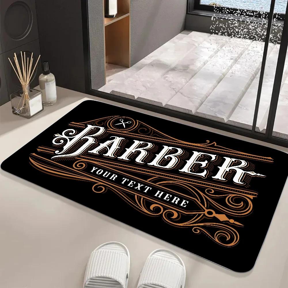 Barber Shop Sign Floor Mat Graphic Printed Flannel Doormats for Bathroom Kitchen Entrance Carpet Home Decor