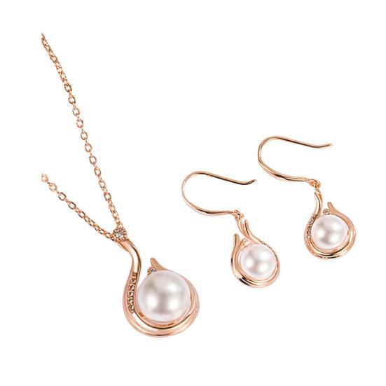 

1 комплект, женский комплект ювелирных изделий, искусственный жемчуг, декор со стразами, регулируемая длина, полированные висячие серьги, вечерние, вечерние, для невесты, свадебное ожерелье с подвеской розового золота
