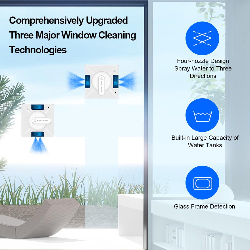 Robot Window Cleaner LIECTROUX YW509,4-Way Water Spray,Home Wall Glass Window Robot Vacuum Cleaner,Updated Laser,Smart Memory