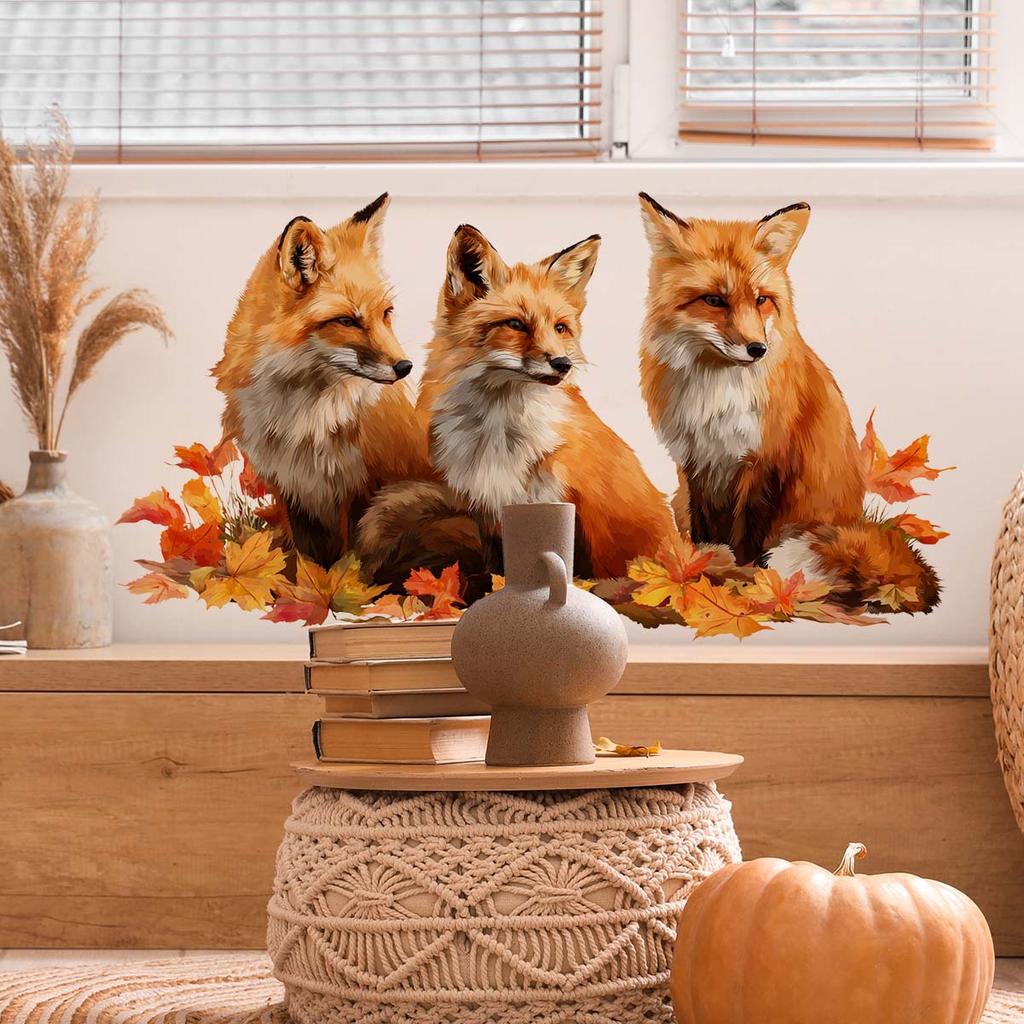 Natural Wind Autumn Feeling Fox Wall Poster - Fun Elements Self-Adhesive Seamless Adhesive for Home Decoration Stickers