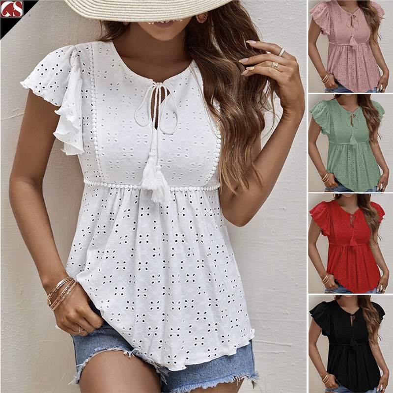 

Summer 2023 Elegant V-Neck Women s Plus Size Jacquard Tassel Top Extra Large красный