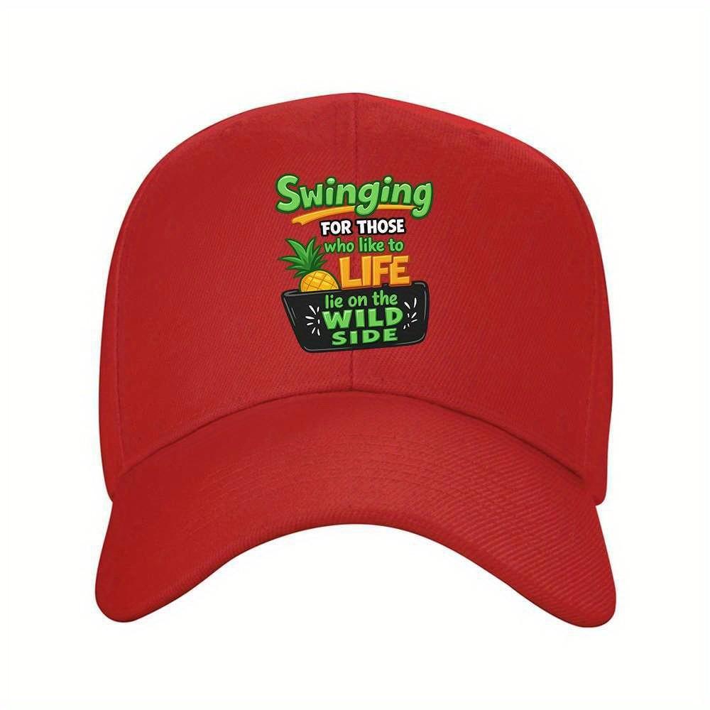 Swinging for the Wild Side Pineapple Graphic Baseball Cap Polyester Outdoor Adjustable Casual Hat