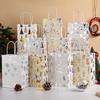 Christmas White Kraft Gift Bag with Gold Silver Snowflake, Bell, Christmas Tree, Reindeer Pattern Holiday Party Gift
