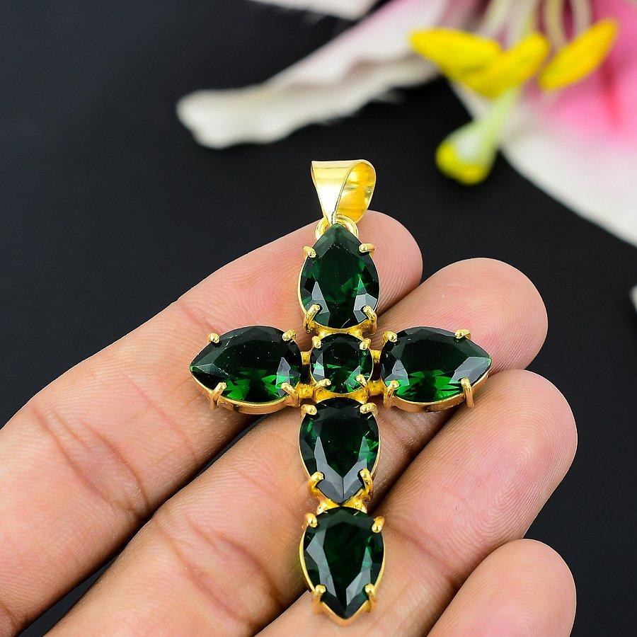 Chrome Diopside Gemstone Handmade 925 Sterling Silver Jewelry Pendant 2.17" KG-166