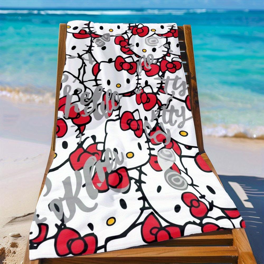 1pc Sanrio Hello Kitty Beach Towel Soft Microfiber Bright Red White Cartoon Design Lightweight Durable Machine Washable Summer