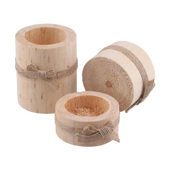 3Pcs Wooden Stump Candle Holder Votive Tealight Candle Stand Rustic Farmhouse Living Room Bathroom Candlestick Decoration Table Centerpiece Ornament