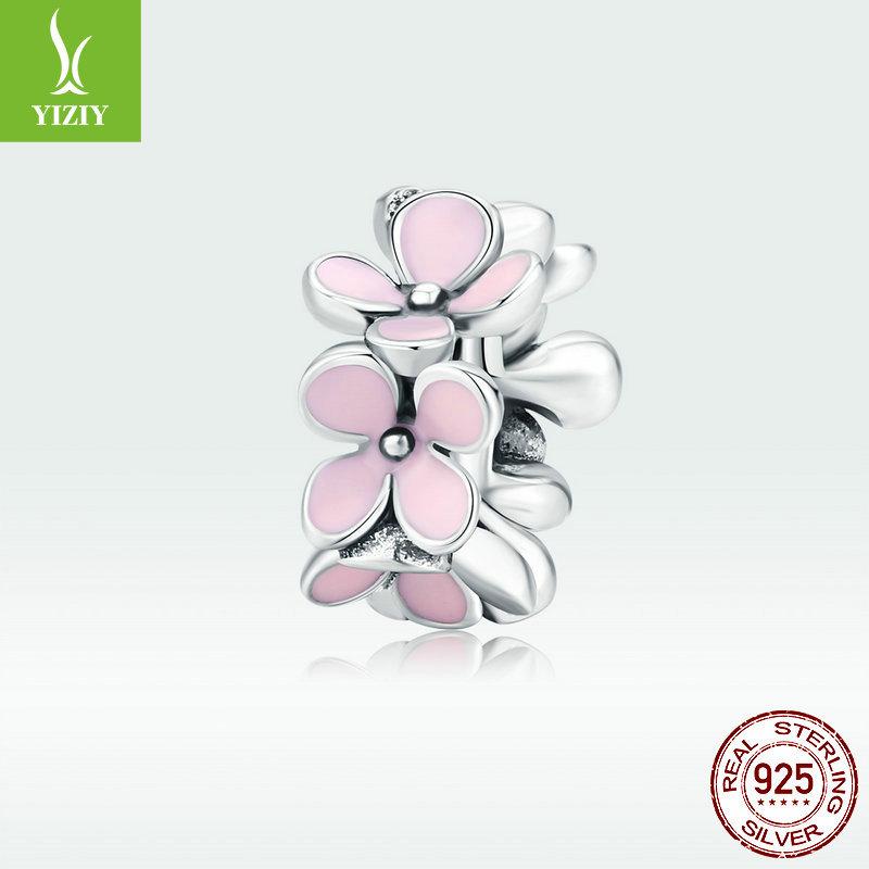 Hair Accessories Bracelet Accessories Pink Flower Diys925 Silver Beads Scc1484