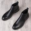 Chelsea Winter Black Mens Boots Genuine Leather Office Boots Fashion Designer Shoes Men Warm Winter Slip-On Cow Leather Footwear