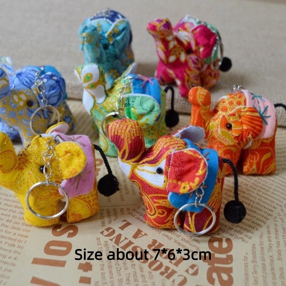Thai Fabric Elephant Keychain Cartoon Handmade Plush Pendant Animal Random Color Bag Pendant Charms Cultural Souvenir