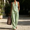 Women's Summer Striped Two Piece Set Sleeveless Halter Neck Top And Long Pants Matching Sets Casual Travel Vacation Outfits