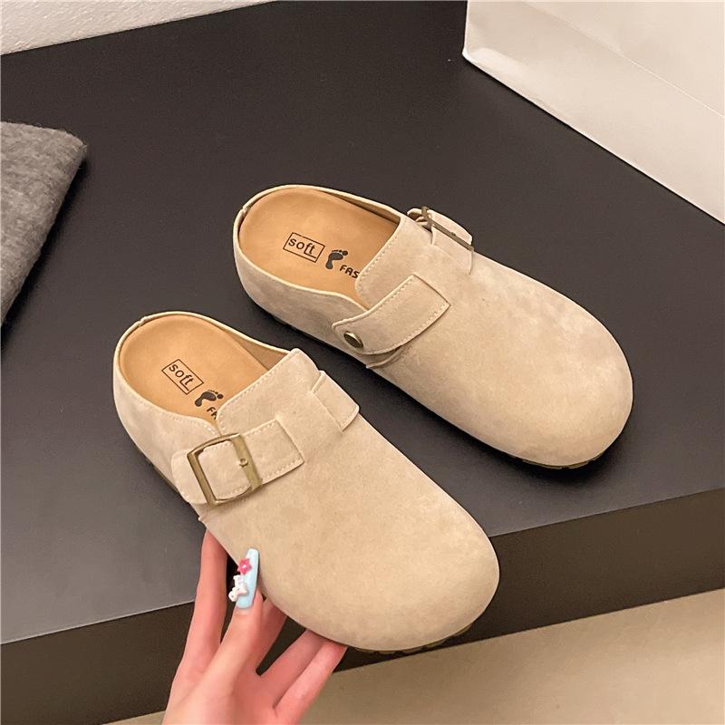 

Обувь Boken 2025 года, новые кожаные туфли с плоским дном и пряжкой, женские туфли с круглым носком, ленивые полутапочки с одной педалью 35