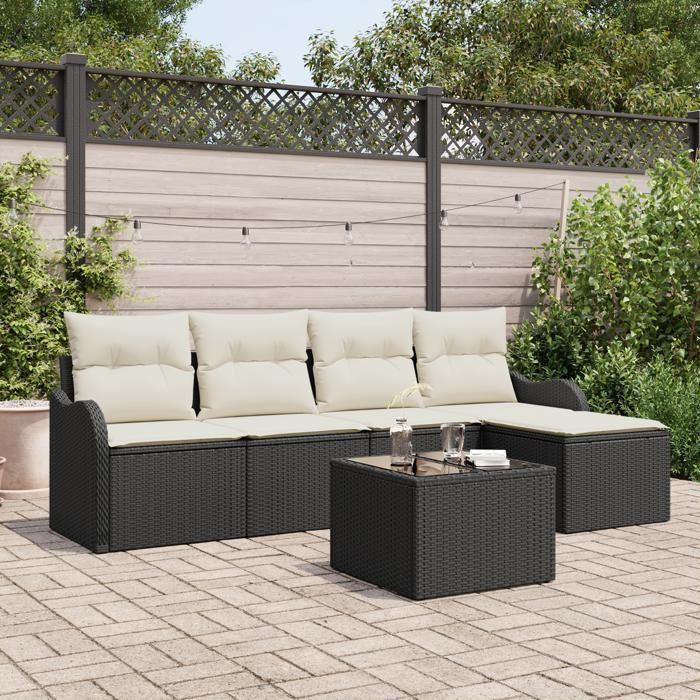 Canapé jardin 5 pièces avec coussins poly rotin marron 3345667