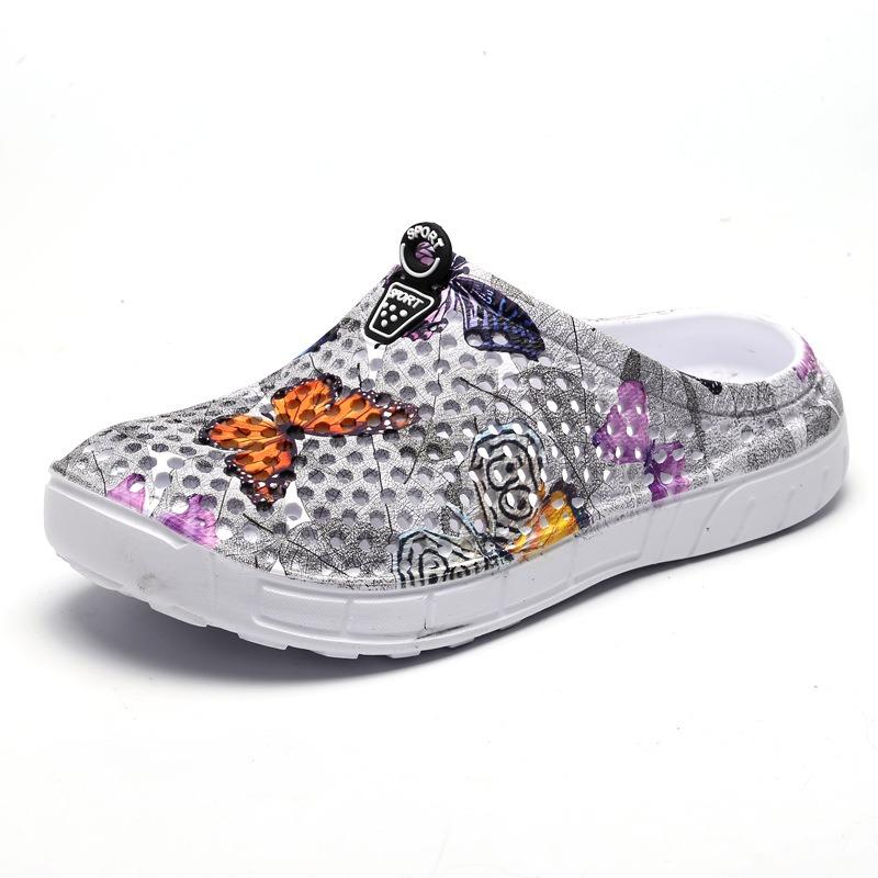 Women s hole shoes butterfly pattern beach slippers outdoor leisure versatile breathable comfortable can be worn outside 36 чёрный
