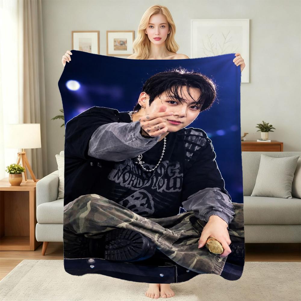 Young Man Against Purple Floral Background Theme Blanket Cozy Comfortable Throw Blanket For Living Room Sofa Bedroom Bed Lightweight Home Decor