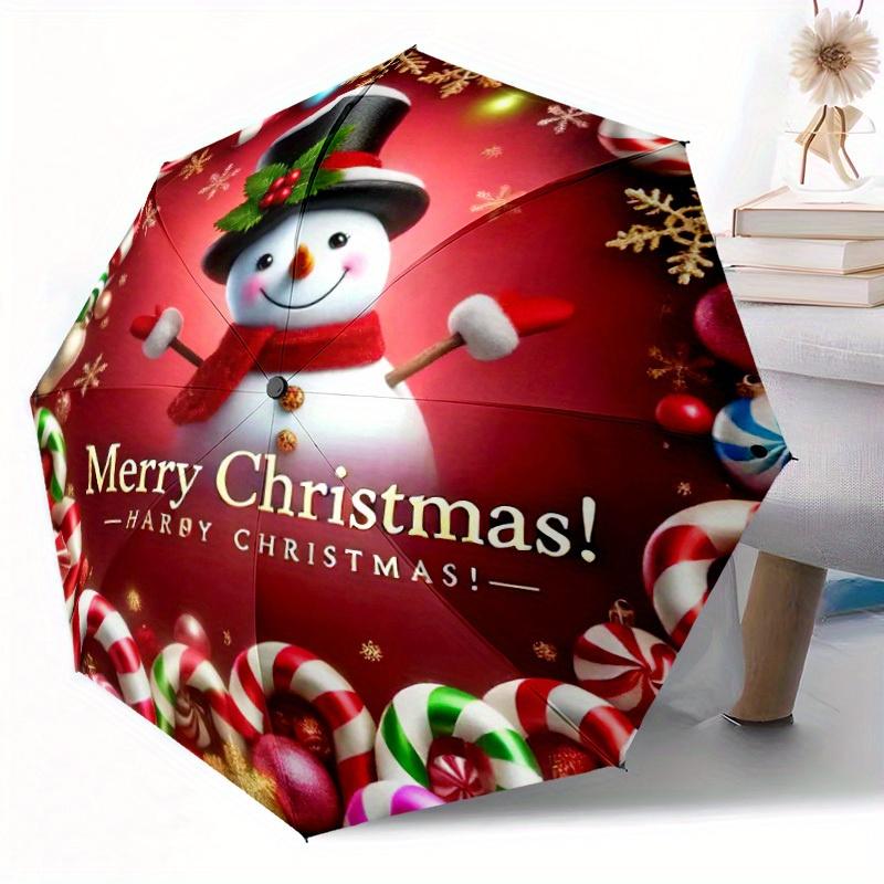 Merry Christmas Automatic Folding Umbrella Compact Umbrella Lightweight Retractable 8Rib Design For Outdoor Adventures Festive Gift For Friends And