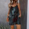 Womens Sleeveless Spaghetti Strap Romper Flower Print Pocket Short Jumpsuit