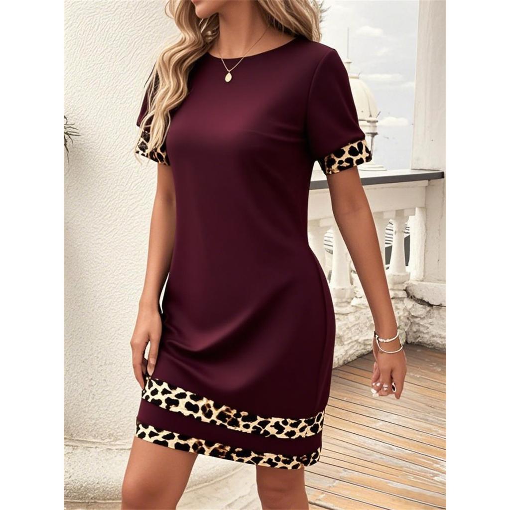 Summer New Women's Short Sleeve Fashion Leopard Print Dress Elegant Commuter Casual Dress