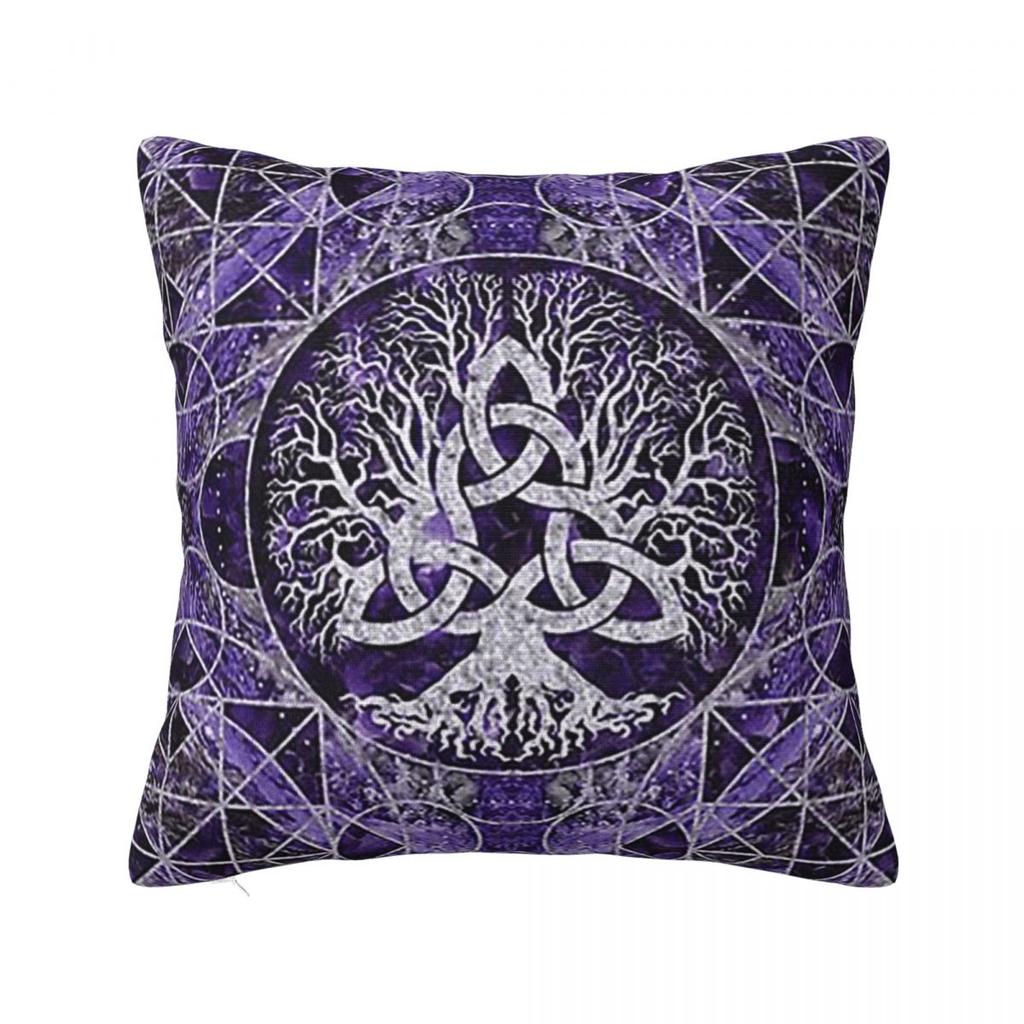 Tree Of Life With Triquetra Amethyst And Silver Square Pillowcase Cushion Cover Pillow Case Throw Pillow Cover for Home Sofa