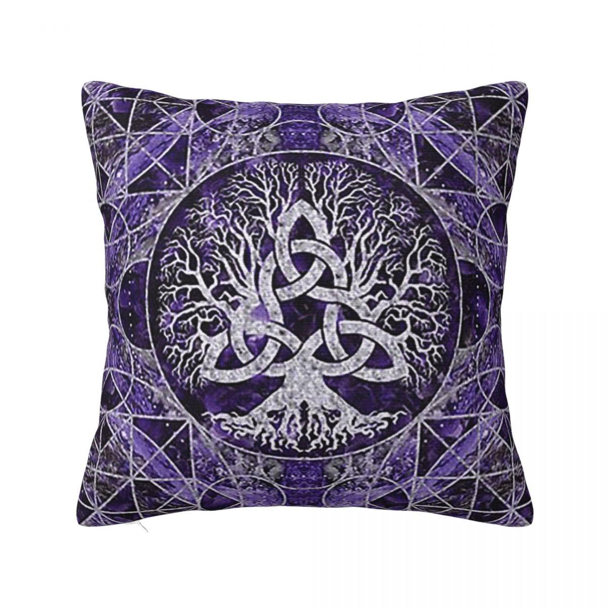 Tree Of Life With Triquetra Amethyst And Silver Square Pillowcase Cushion Cover Pillow Case Throw Pillow Cover for Home Sofa 12x12Inch