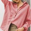 Plus Size Fashion Collar Long Sleeve Blouse Casual Cotton Linen Loose Women's Shirt