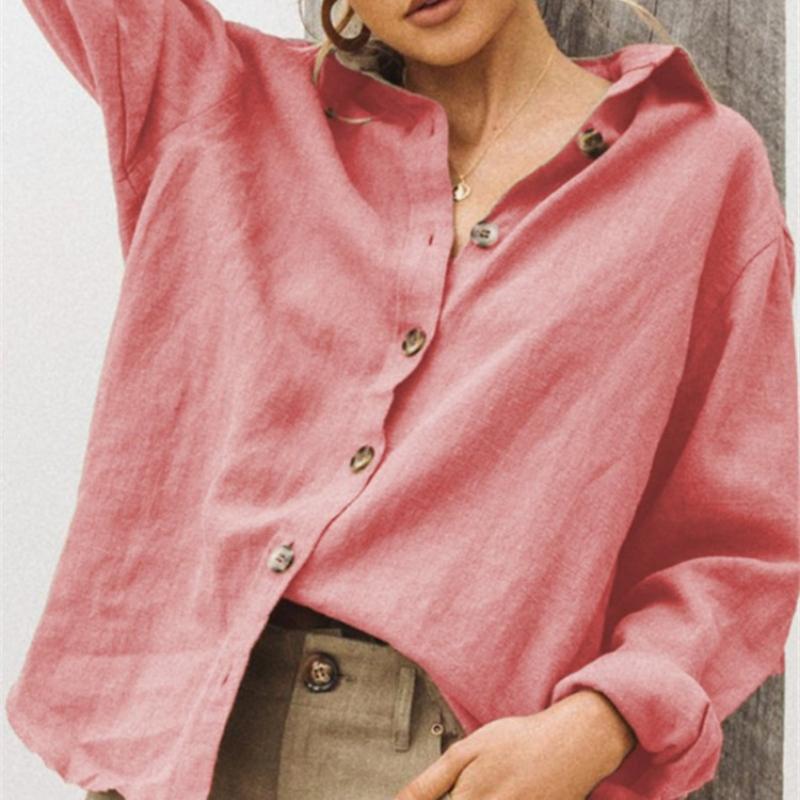 Plus Size Fashion Collar Long Sleeve Blouse Casual Cotton Linen Loose Women's Shirt
