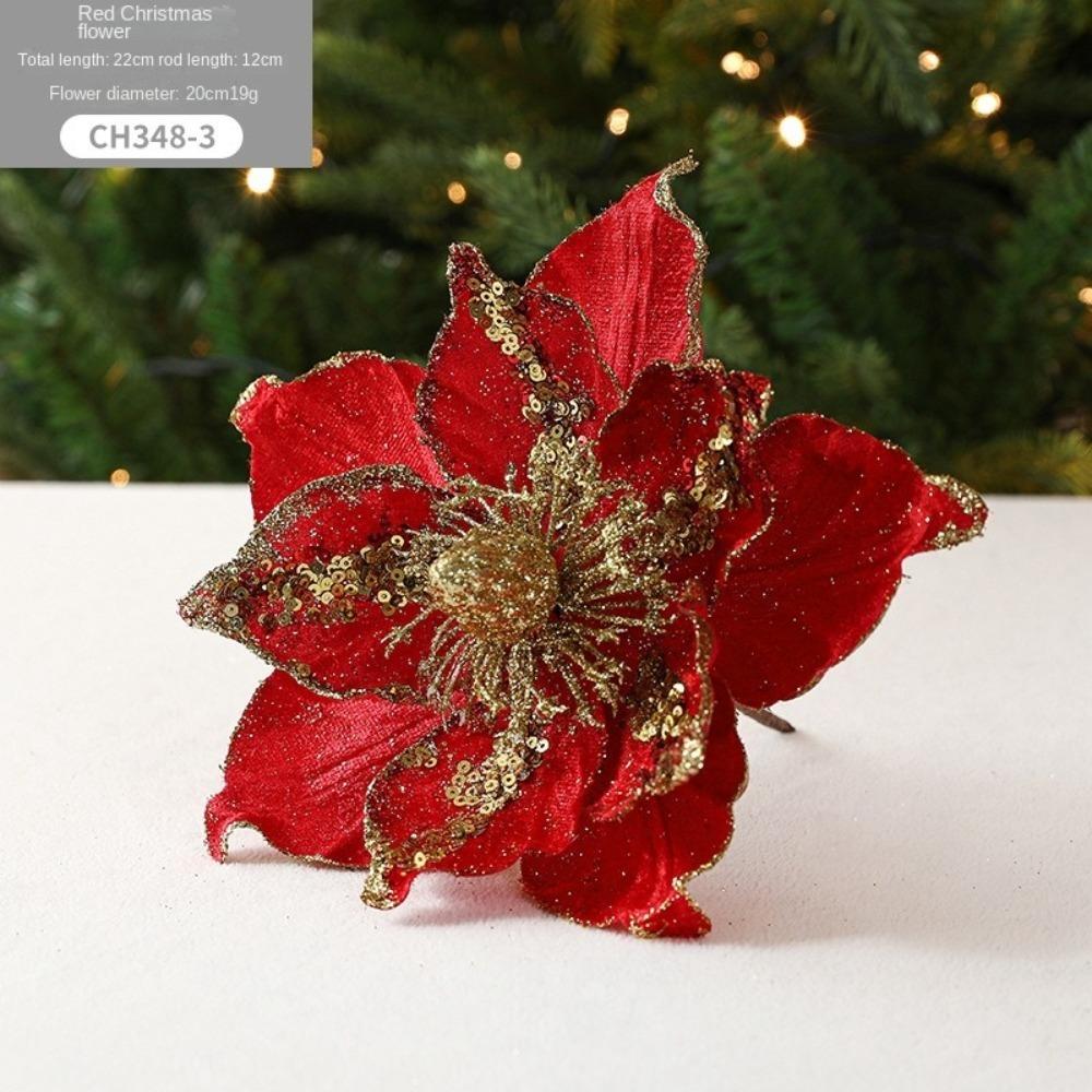 New 20cm Christmas Flowers Large DIY Poinsettia Glitter Flower Fake Flowers Merry Christmas Xmas Tree Decorations
