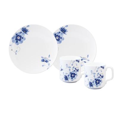 NARUMI Milano Duo Geschirr Pflaume Hochzeitsgeschenkset, Blau, Floral, Set mit zwei Mustern, Blüte, Chintz-Stil, Geschenk, Mikrowellengeeignet, Spülmaschinenfest,