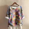 Women's Fashionable And Casual Shirt Half-sleeve Round Neck Print Cotton And Linen Blouse Top