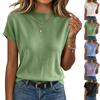 Women Short Sleeve Crew Neck Basic Ribbed Knit T Shirt Casual Loose Fit Pullover Top for Everyday Wear