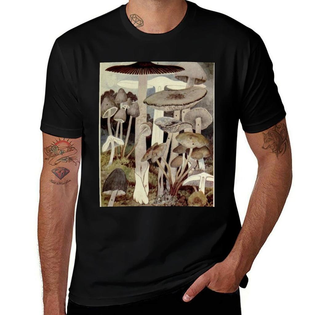 Vintage Mushroom Illustration T-Shirt Non-Shrink Basic