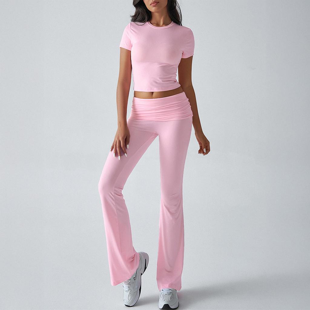 Women's Short Sleeve Flare Leg Tracksuit Set Multi Color Casual Outfit