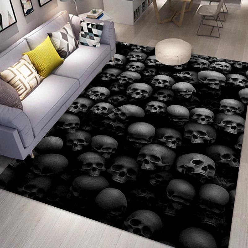 1pc Black Skull Head Pattern Floor Mat,Area Rugs For Living Room Bedroom Dorm Room,Non Skid Backing Doormat Floor Mat Ultra-Soft Throw Rugs