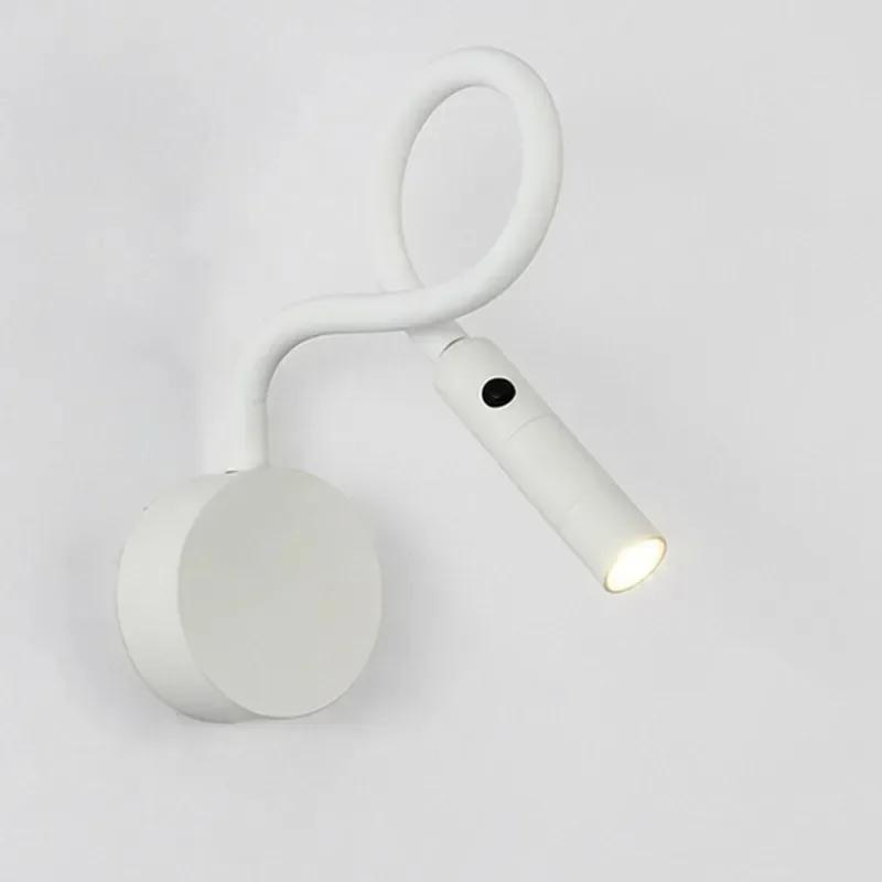 JOYINLED Gooseneck Reading Wall Lamp, Flexible Adjustable Aluminum Wall Light with Switch for Bedside Desk Study[Black, White]