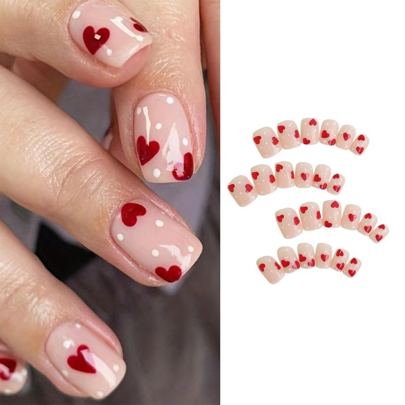 Aplicare Rapidă Model Inimă Unghii False Pătrate Scurte Unghii Lipibile Accesorii Pentru Sărbătorile de Ziua Îndrăgostiților