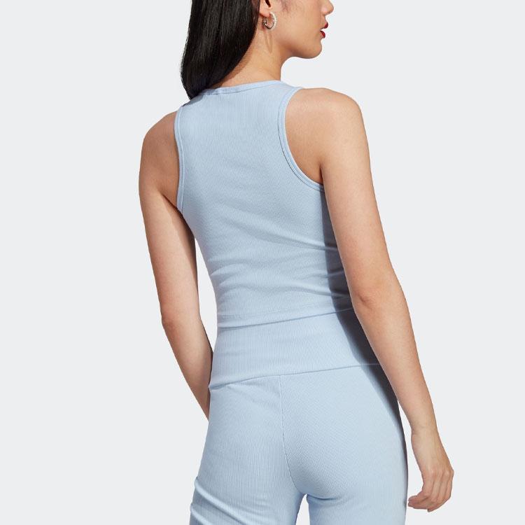 Adidas Originals American Vintage Series Solid Color Logo Embroidered Ribbed Tank Top Women Tops Light-Pink Light-Blue IL9626