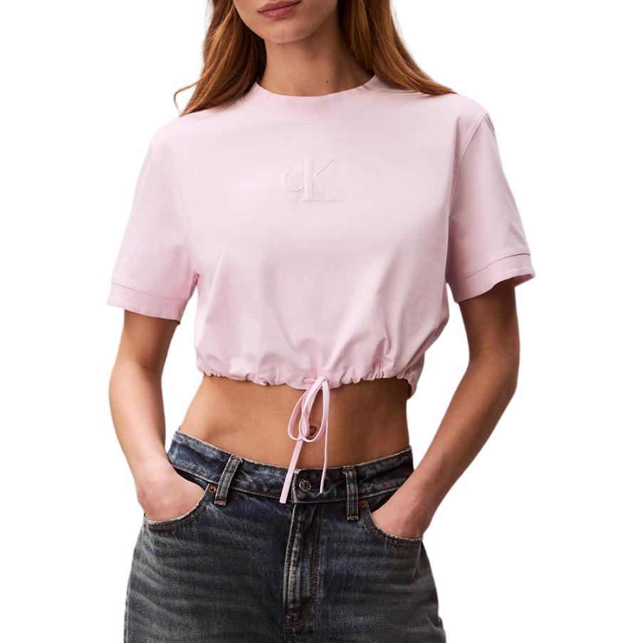 Calvin Klein Short Sleeve Solid Color Round Neck Crop T-Shirt Women tops 47F231G-8Z6