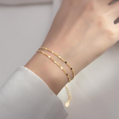 S925 Sterling Silver Double Layers Jednoduchý náramek pro ženy Temperament Elegantní Sweet Link Řetízkový náramek Šperky