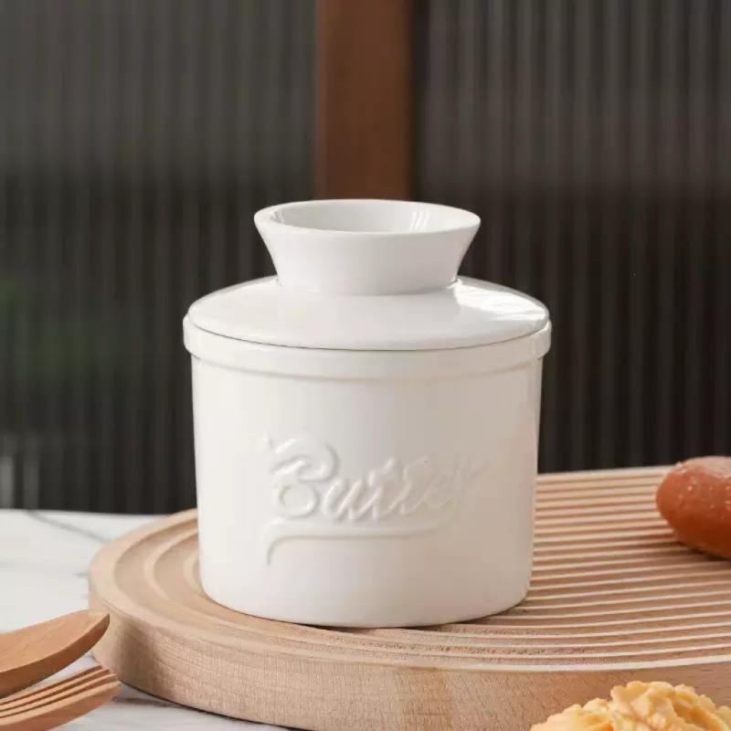 Ceramic butter tank, fresh-keeping butter storage box with lid, kitchen household butter fresh-keeping container C