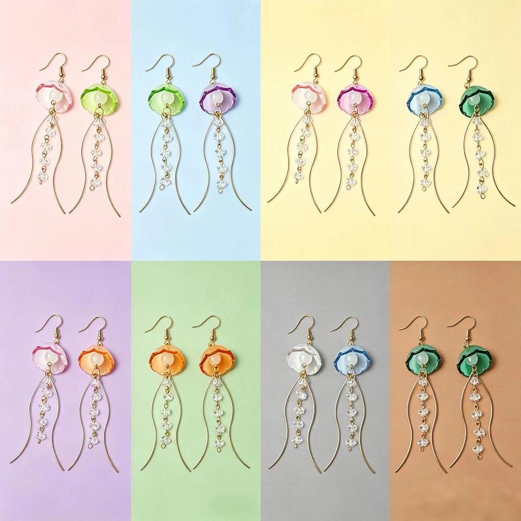Ocean Series Dreamy Jellyfish Slimming Crystal Tassel Earrings for Girls