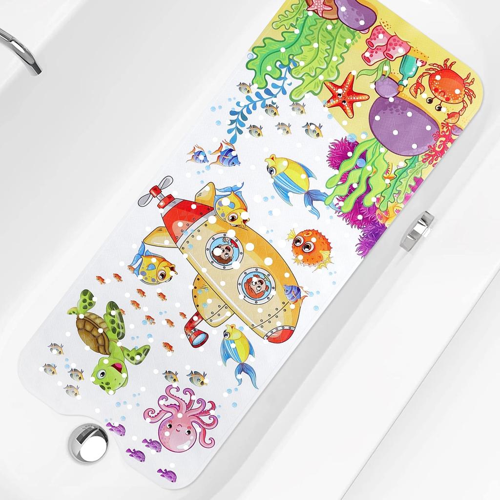 Cute Cartoon Patterned Kids Bath Mat with Suction Cups Nonslip Shower Mat Machine Washable Bathtub Mat for Home Inside