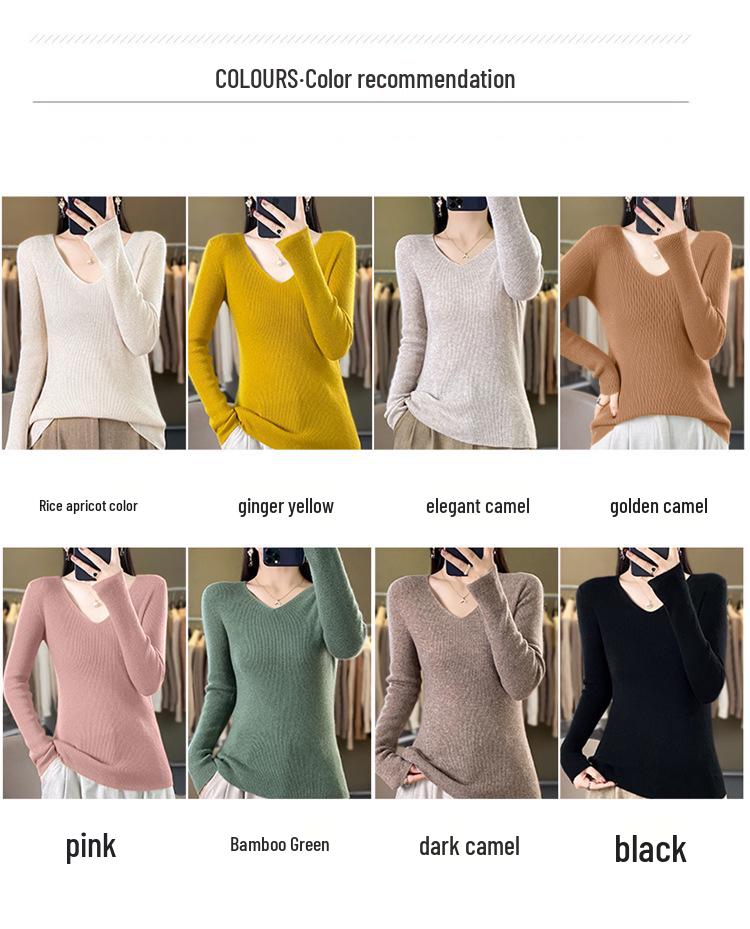 2024 Spring/Autumn Women's Slim Fit V-Neck Long Sleeve Knitwear - Korean Style Trendy Base Layer