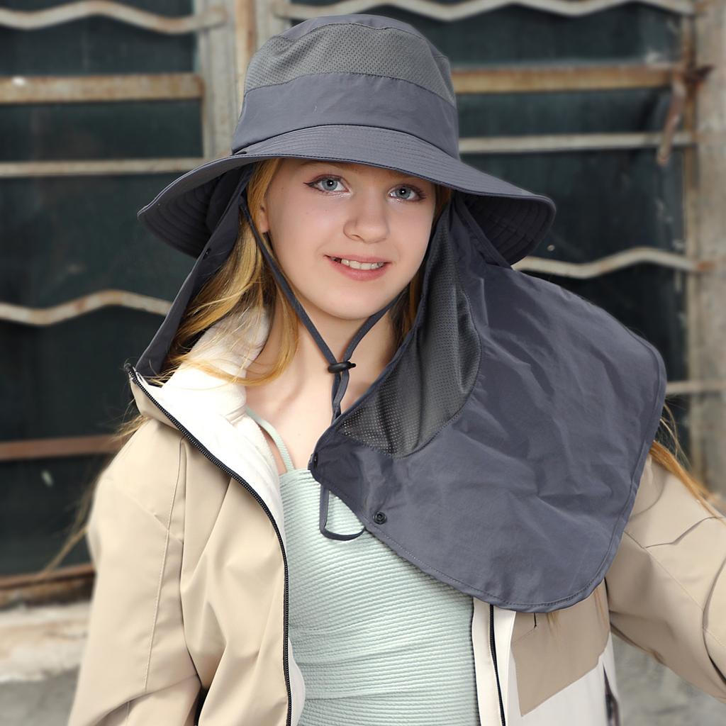 Full cover face sunscreen mask outdoor UV protection bucket hat summer breathable big brim shawl sun hat