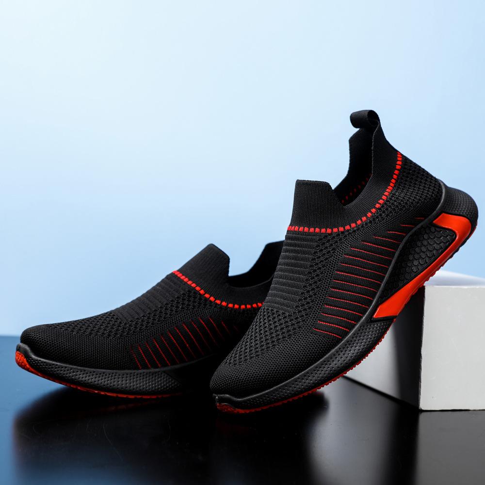 New men's shoes large size breathable fly-woven sports shoes fashion trendy casual shoes one pedal lazy shoes