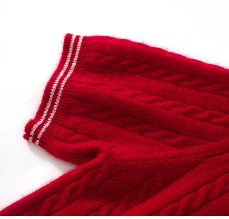 Lekasha Cashmere Goat Wool Cable Knit Polo Collar Short-Sleeve Top